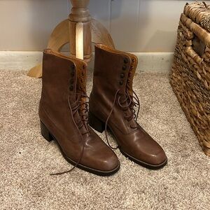 Victorian style brown leather boots UK size 38 1/2